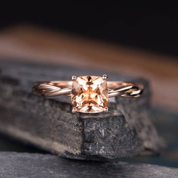 Rose Gold Square Cute Romantic Stone Ring for Women, VIP231 - Picture 4 of 8